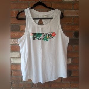 PINK Victoria's Secret White And Floral Tank Top XL